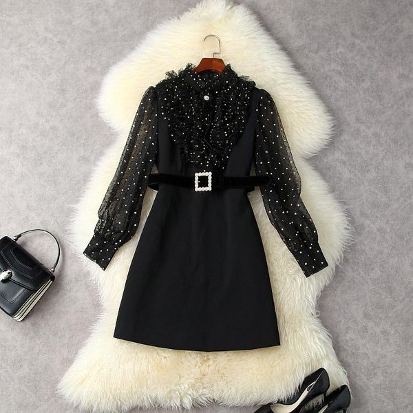 casual dresses european and american women's wear autumn 2022 long sleeve stand collar gold polka dot net fashionable belted dress, Black;gray
casual dresses european and american women's wear autumn 2022 long sleeve stand collar gold polka dot net fashionable belted dress, Black;gray