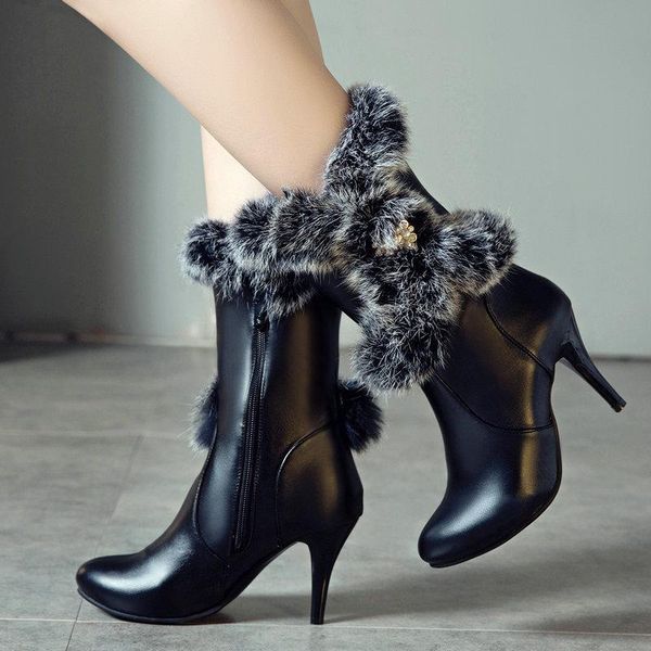 boots fall winter women casual warm fur mid-calf shoes side zip pointed stilettos snow muje plus size 43, Black
boots fall winter women casual warm fur mid-calf shoes side zip pointed stilettos snow muje plus size 43, Black