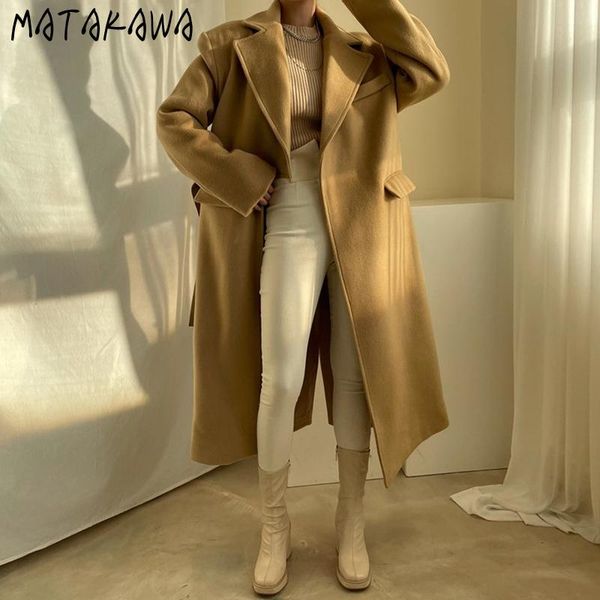 women's wool & blends matakawa autumn coat korean winter vintage notched single button slim waist casaco feminino solid jaqueta feminin, Black 
women's wool & blends matakawa autumn coat korean winter vintage notched single button slim waist casaco feminino solid jaqueta feminin, Black