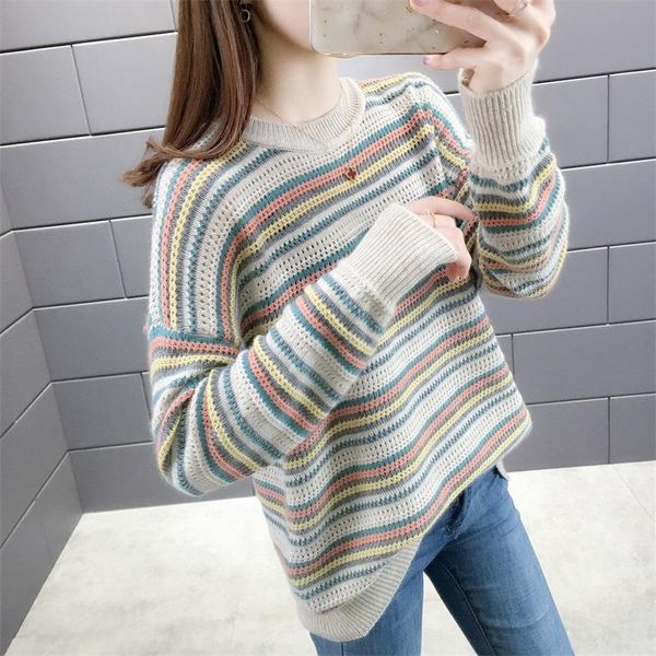 women's sweaters 2021 spring round neck cut out color jacket women's-6025ff43, White;black