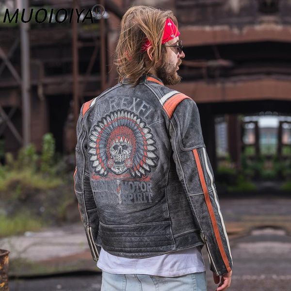 men's leather & faux mans genuine cow motorcycle rider jacket vintage stand collar embroidery cowhide, Black
men's leather & faux mans genuine cow motorcycle rider jacket vintage stand collar embroidery cowhide, Black