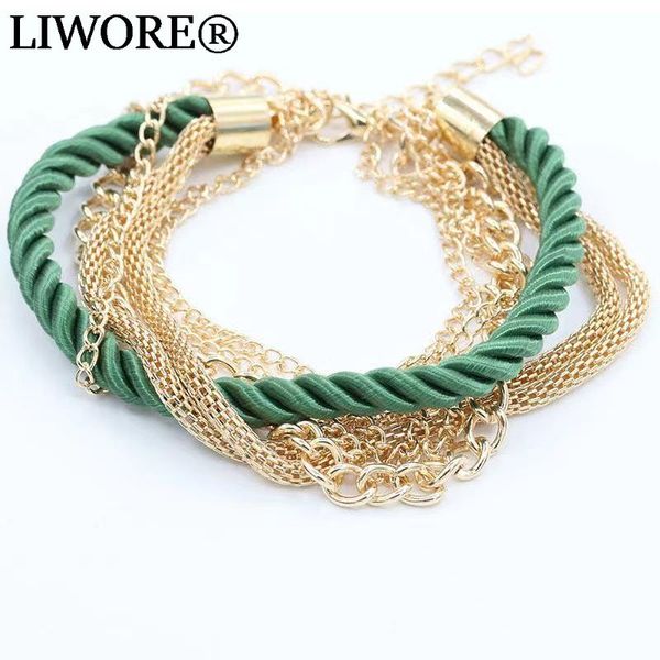 link, chain fashion hand woven bracelet women's metal golden jewelry multilayer leather rope twist, Black
link, chain fashion hand woven bracelet women's metal golden jewelry multilayer leather rope twist, Black