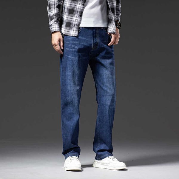 autumn jeans fattening, loose straight elastic washing casual denim pants men's versatile style, Blue
autumn jeans fattening, loose straight elastic washing casual denim pants men's versatile style, Blue