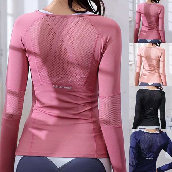 2021 sports gym yoga women fitness t shirt quick dry long sleeve mesh slim women's sport wear, White
2021 sports gym yoga women fitness t shirt quick dry long sleeve mesh slim women's sport wear, White