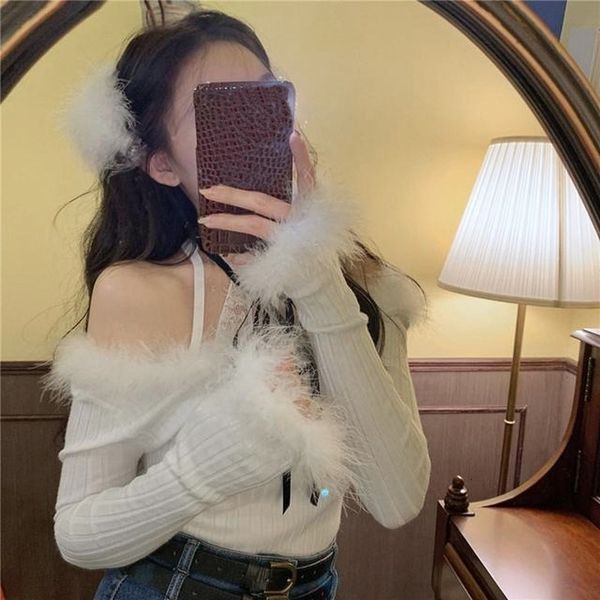 women's sweaters elegant knitted sweater women spring long sleeve slim thin fur sweet pullover female korean style v-neck basic to, White;black
women's sweaters elegant knitted sweater women spring long sleeve slim thin fur sweet pullover female korean style v-neck basic to, White;black