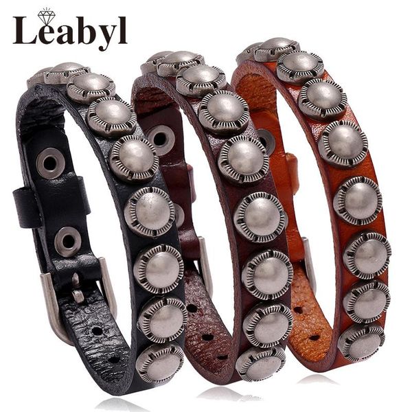 tennis leabyl classic punk series round geometric rivet vintage bracelet men boy casual jewelry gift brown leather strap bracelets, Golden;silver
tennis leabyl classic punk series round geometric rivet vintage bracelet men boy casual jewelry gift brown leather strap bracelets, Golden;silver