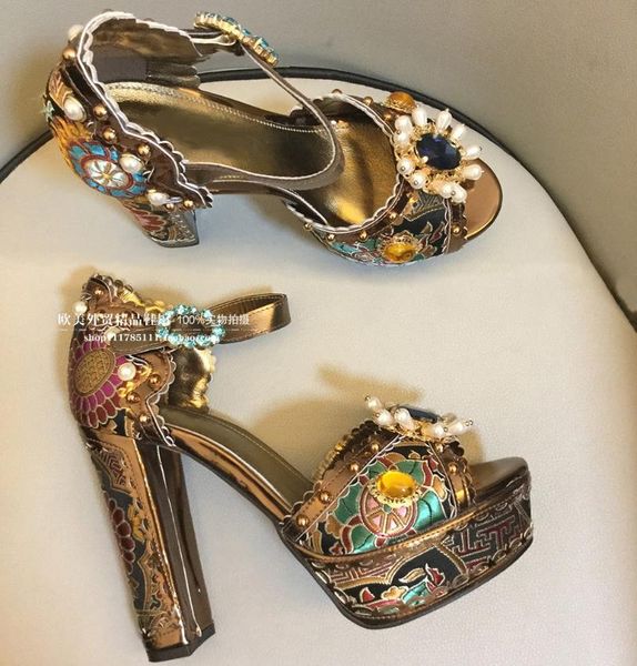 rhinestone high platform sandals embroidery peep toe summer shoes ankle strap block heels pumps crystal wedding lady, Black
rhinestone high platform sandals embroidery peep toe summer shoes ankle strap block heels pumps crystal wedding lady, Black