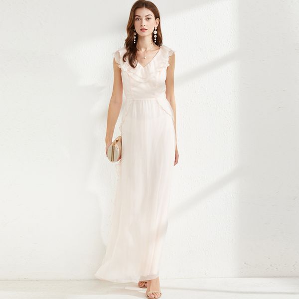 women's runway dress v neck sleeveless ruffles elegant fashion summer long prom vestidos, Black
women's runway dress v neck sleeveless ruffles elegant fashion summer long prom vestidos, Black