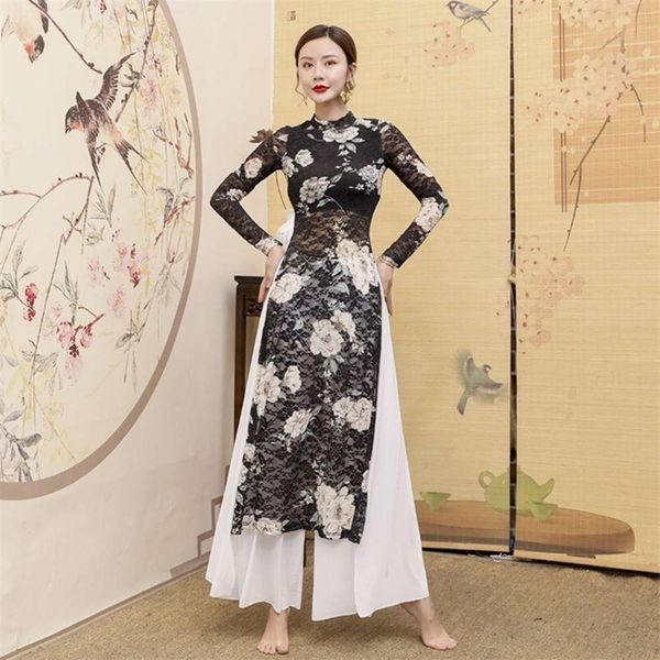 chinese style qipao self cultivation performance elastic lace dance rhyme yoga body dress, Gray
chinese style qipao self cultivation performance elastic lace dance rhyme yoga body dress, Gray