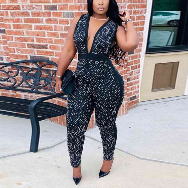 4xl 5xl plus size jumpsuits black diamond deep v neck sleeveless high waisted bodycon skinny evening club rompers 211115, Black;white
4xl 5xl plus size jumpsuits black diamond deep v neck sleeveless high waisted bodycon skinny evening club rompers 211115, Black;white