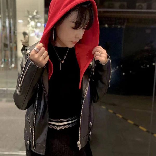 women's leather & faux short coat genuine jacket hat detachable women spring clothes slim arrival real sheepskin coats size m-2xl, Black
women's leather & faux short coat genuine jacket hat detachable women spring clothes slim arrival real sheepskin coats size m-2xl, Black