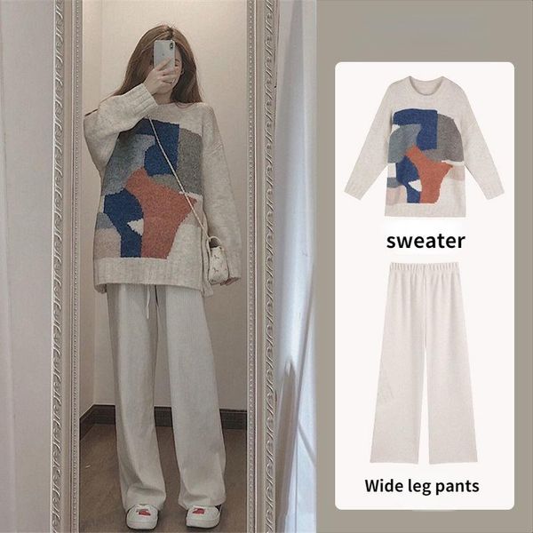 women's sweaters women pulovers autumn winter simplicity knitted suit retro loose sweater casual wide-leg pants two piece sets womens o, White;black
women's sweaters women pulovers autumn winter simplicity knitted suit retro loose sweater casual wide-leg pants two piece sets womens o, White;black