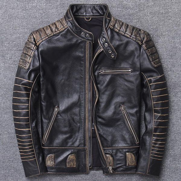 men's leather & faux clothing continuous system do used head layer cowhide jacket motorcycle locomotive clothes stand lead skin real, Black
men's leather & faux clothing continuous system do used head layer cowhide jacket motorcycle locomotive clothes stand lead skin real, Black
