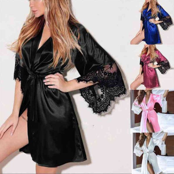 women dressing sleep robes bride bridesmaid silk dressing gown lace lingerie belt bath robe nightwear sleepwear bathrob, Black;red
women dressing sleep robes bride bridesmaid silk dressing gown lace lingerie belt bath robe nightwear sleepwear bathrob, Black;red