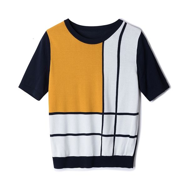 women's t-shirt 2021 summer arrival ice silk knitted t women patchwork o-neck thin pullover fashion tee femme slim ntrl, White
women's t-shirt 2021 summer arrival ice silk knitted t women patchwork o-neck thin pullover fashion tee femme slim ntrl, White