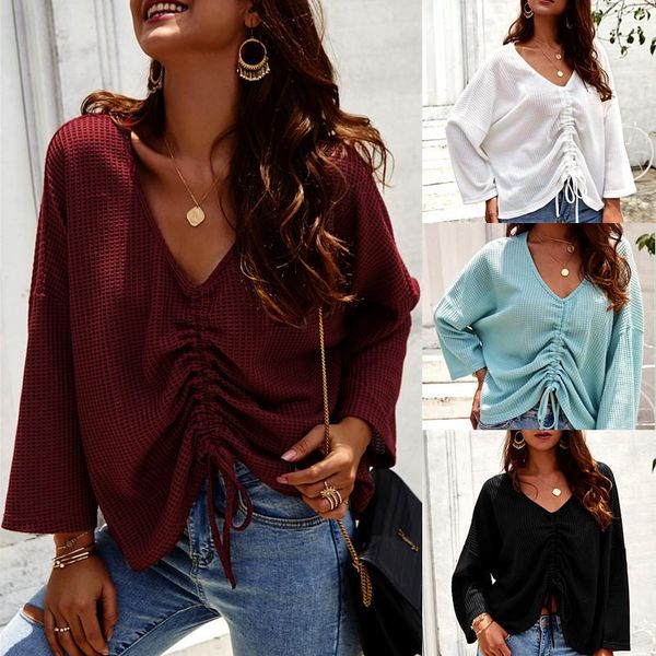women's sweaters autumn long sleeve solid color drawstring lace up knitted sweater, White;black
women's sweaters autumn long sleeve solid color drawstring lace up knitted sweater, White;black