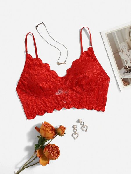 plus floral lace scallop trim bralette t8iu#, Black;white
plus floral lace scallop trim bralette t8iu#, Black;white