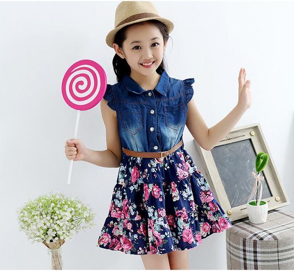 girls denim floral dress summer party with belt children flying short sleeve casual clothing baby girl kids fashion outfit girl's dress, Red;yellow
girls denim floral dress summer party with belt children flying short sleeve casual clothing baby girl kids fashion outfit girl's dress, Red;yellow