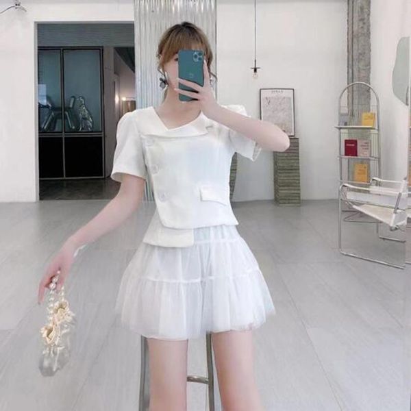 summer design short sleeve oblique collar irregular jacket sweet gauze mini skirt two-piece sets female women's outfits 210525, White
summer design short sleeve oblique collar irregular jacket sweet gauze mini skirt two-piece sets female women's outfits 210525, White
