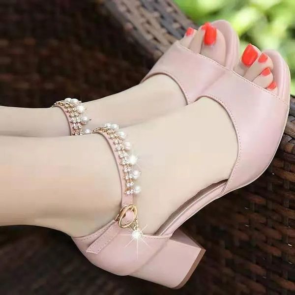sandals summer women ol wear hight heels peep toe ladies pink white pearls wedding party thick shoes 2021, Black
sandals summer women ol wear hight heels peep toe ladies pink white pearls wedding party thick shoes 2021, Black