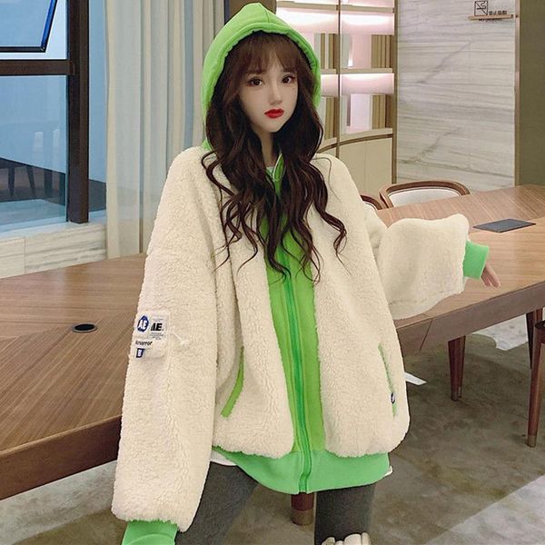 women's fur & faux coats women loose casual warm jacket with hood korean fashion elegant outwear 2021 autumn all match wool thicken, Black
women's fur & faux coats women loose casual warm jacket with hood korean fashion elegant outwear 2021 autumn all match wool thicken, Black
