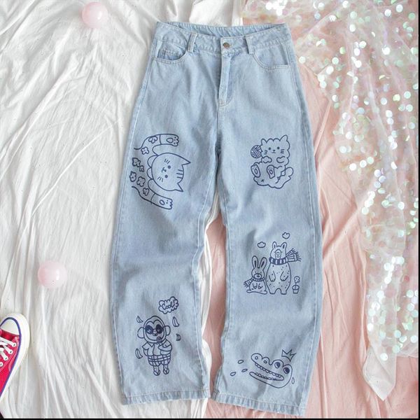 women jeans for loose high waist straight denim trousers harajuku cartoon cute cat female pants cotton, Blue
women jeans for loose high waist straight denim trousers harajuku cartoon cute cat female pants cotton, Blue