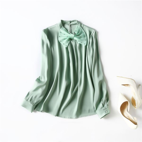 women's blouses & shirts europe and the united states women's clothing new spring long sleeve drill bow fashionable pure color sil, White
women's blouses & shirts europe and the united states women's clothing new spring long sleeve drill bow fashionable pure color sil, White