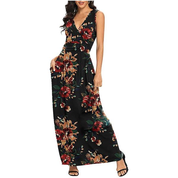 #57 dresses for women party v-neck fashion casual sleeveless printed ladies slim long dress jupe longue femme, Black;gray
#57 dresses for women party v-neck fashion casual sleeveless printed ladies slim long dress jupe longue femme, Black;gray