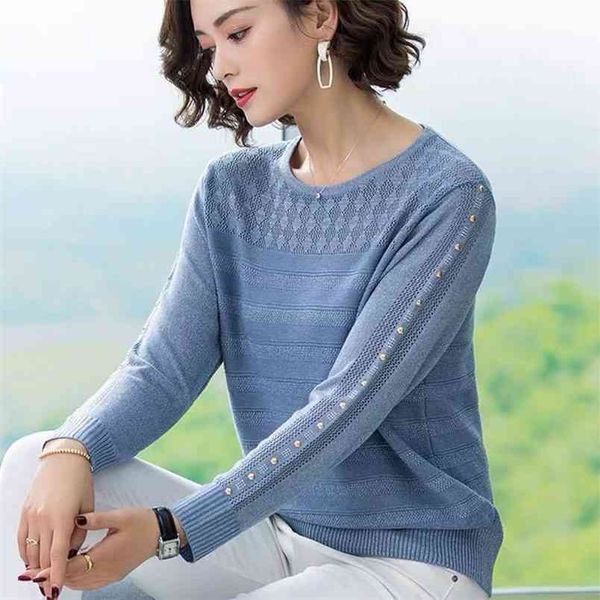 round neck striped rivet knitted sweater female hollow thin section simple commuter bottoming pullover women spring 210427, White;black
round neck striped rivet knitted sweater female hollow thin section simple commuter bottoming pullover women spring 210427, White;black
