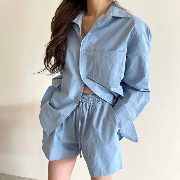 women's tracksuits korean chic long sleeve shirt single breasted loose sleeved high waist casual wide leg shorts two piece set, Gray
women's tracksuits korean chic long sleeve shirt single breasted loose sleeved high waist casual wide leg shorts two piece set, Gray
