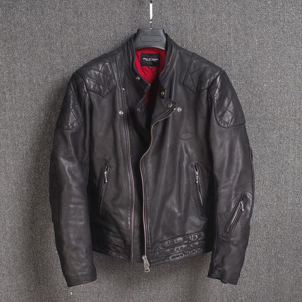 men's leather & faux japanese style water finish cow jacket washed vintage motorcycle cotton liner moto biker male, Black
men's leather & faux japanese style water finish cow jacket washed vintage motorcycle cotton liner moto biker male, Black