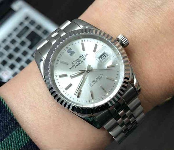 watch business 37.5mm sier-white sangdo pointer plate automatic self-wind movement mechanical es men sd60-8, Slivery;brown
watch business 37.5mm sier-white sangdo pointer plate automatic self-wind movement mechanical es men sd60-8, Slivery;brown