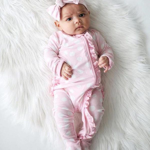 footies long sleeve born baby girl romper polka dot clothes spring summer infant girls jumpsuit pink cotton, Blue