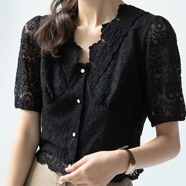 women's blouses & shirts summer v-neck lace blouse womens french temperament cutout short shirt pullover sleeve embroidery mujer, White
women's blouses & shirts summer v-neck lace blouse womens french temperament cutout short shirt pullover sleeve embroidery mujer, White