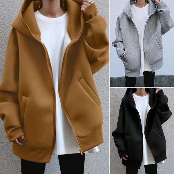women's trench coats 2021 autumn winter personalized street sweater hooded long pocket zipper plush jacket, Tan;black
women's trench coats 2021 autumn winter personalized street sweater hooded long pocket zipper plush jacket, Tan;black