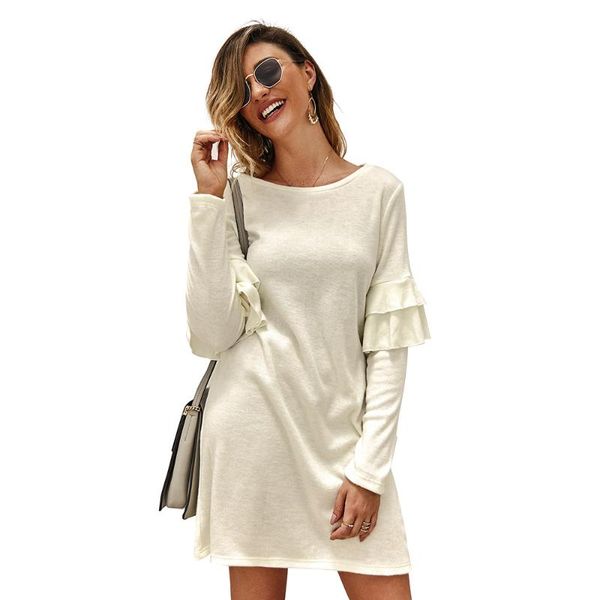 casual dresses autumn knitted ruffles women pullover dress 2021 streetwear o neck long sleeve female mini a-line vestidos, Black;gray