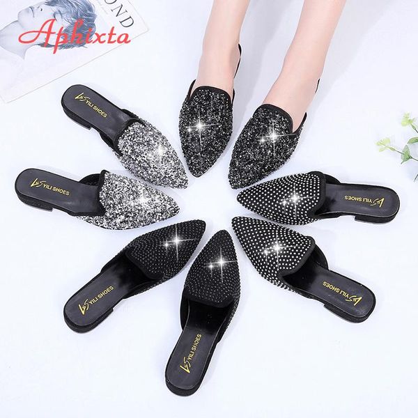 kiiyilala 2021 crystals pointed toe slippers women bling leather classic low square heel sequined slides casual shoes, Black
kiiyilala 2021 crystals pointed toe slippers women bling leather classic low square heel sequined slides casual shoes, Black