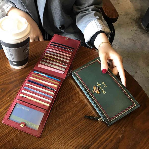 70% off design handbag card bag women's small, ultra-thin, large capacity, exquisite, high-end, multi card, multi-functional long walle, Brown;gray