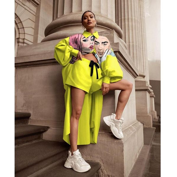 women's tracksuits lugentolo 2 piece set women digital print long shirt shorts suit turn-down collar drawstring spring fashion streetwe, Gray
women's tracksuits lugentolo 2 piece set women digital print long shirt shorts suit turn-down collar drawstring spring fashion streetwe, Gray