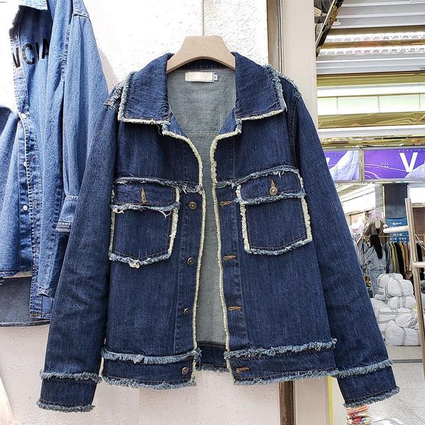 women's jackets retro dark blue loose jeans coat 2021 spring fall pocket europe and america ripped jean jacket female, Black;brown
women's jackets retro dark blue loose jeans coat 2021 spring fall pocket europe and america ripped jean jacket female, Black;brown