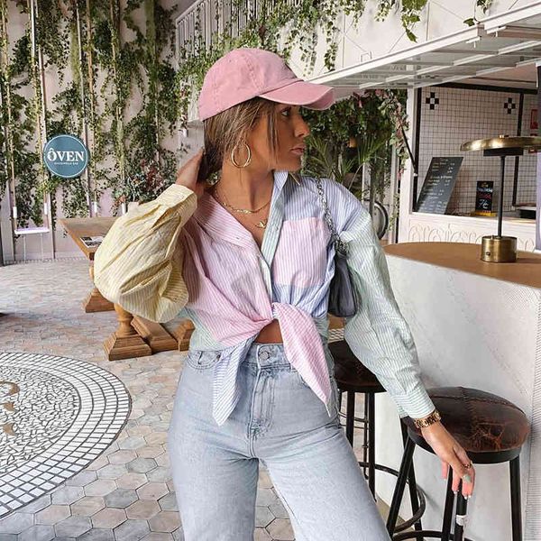 fashion patchwork striped color-block women shirt spring summer elegant pocket single breasted lapel all-match blouse 210521, White
fashion patchwork striped color-block women shirt spring summer elegant pocket single breasted lapel all-match blouse 210521, White