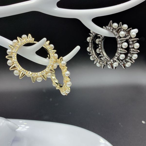 s925 sterling silver circle hoop rivet pearl earring personality trend hip hop style luxury jewelry monaco earrings gift for girlfriend, Golden;silver
s925 sterling silver circle hoop rivet pearl earring personality trend hip hop style luxury jewelry monaco earrings gift for girlfriend, Golden;silver