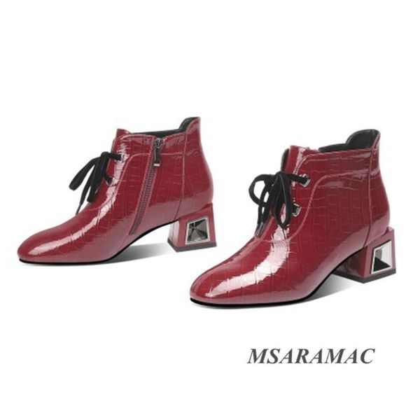 boots red round toe leather short fashion square heel professional work women's winter high heels, Black
boots red round toe leather short fashion square heel professional work women's winter high heels, Black