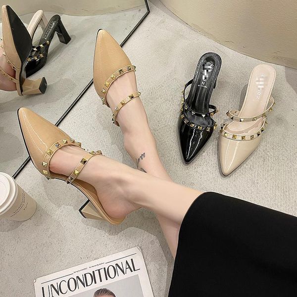 summer women's slippers fashion sandals shoes woman thick heel pointed rivet outdoor slides flip flops, Black
summer women's slippers fashion sandals shoes woman thick heel pointed rivet outdoor slides flip flops, Black