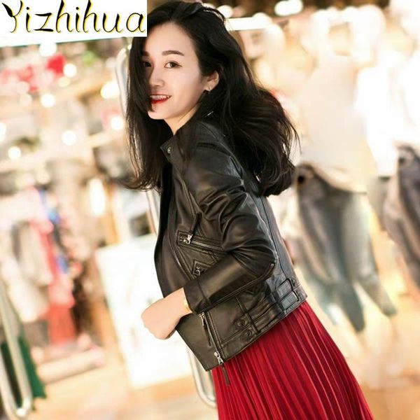 women's leather & faux jacket natural genuine women clothing 2021 korean 100% moto real sheepskin coat lw3871, Black
women's leather & faux jacket natural genuine women clothing 2021 korean 100% moto real sheepskin coat lw3871, Black