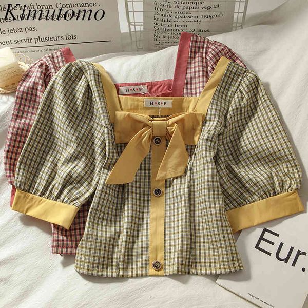 kimutomo sweet girls plaid short blouse french style spring summer female square collar puff sleeve bow shirt casual 210521, White
kimutomo sweet girls plaid short blouse french style spring summer female square collar puff sleeve bow shirt casual 210521, White