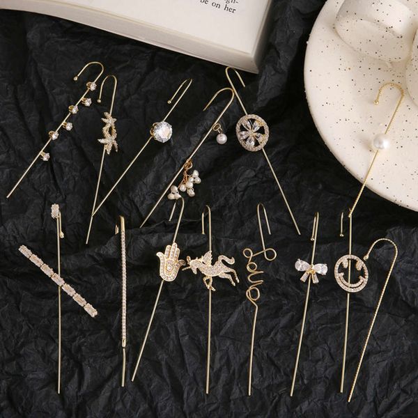 16 new copper inlaid zircon cold wind puncture needle encircle auricle and ear bone clip oblique line earrings, Black
16 new copper inlaid zircon cold wind puncture needle encircle auricle and ear bone clip oblique line earrings, Black