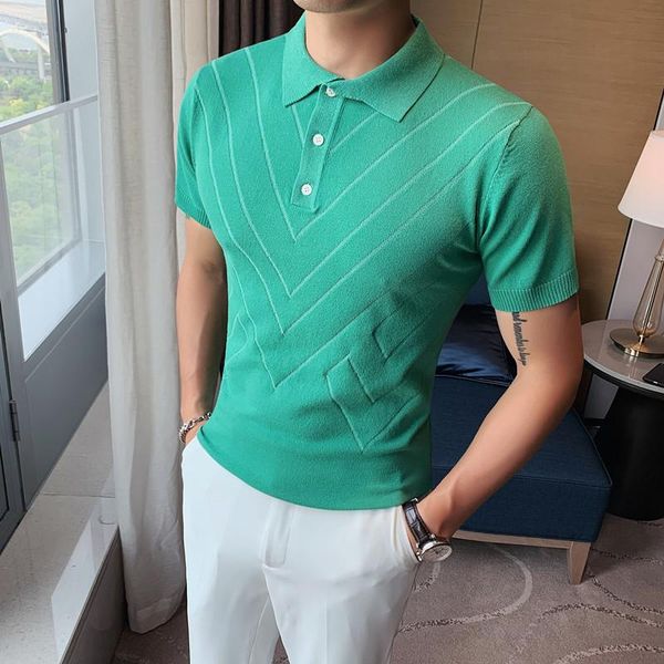 men's polos 2021 man solid color stripped ice silk knitting shirt casual british style slim men short sleeve high quantity, White;black
men's polos 2021 man solid color stripped ice silk knitting shirt casual british style slim men short sleeve high quantity, White;black