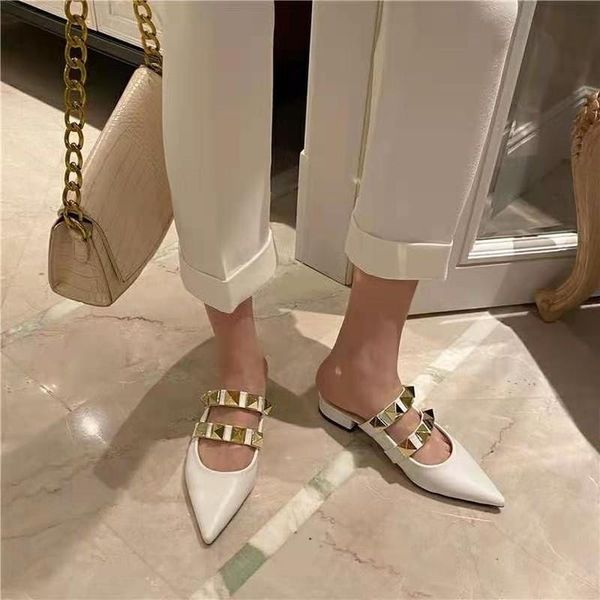 women's shoes slippers brand leather fashion luxury rivet t-strap slides loafers coarse outdoor solid female, Black
women's shoes slippers brand leather fashion luxury rivet t-strap slides loafers coarse outdoor solid female, Black