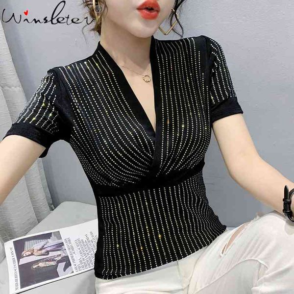 women's t-shirt summer korean style fashion v-neck loose shiny diamonds women short sleeve all match elastic tees t14013, White
women's t-shirt summer korean style fashion v-neck loose shiny diamonds women short sleeve all match elastic tees t14013, White